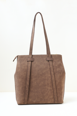 Clear back side view of the Rodeo Totepack Brown showing the backpack straps, panel structure.