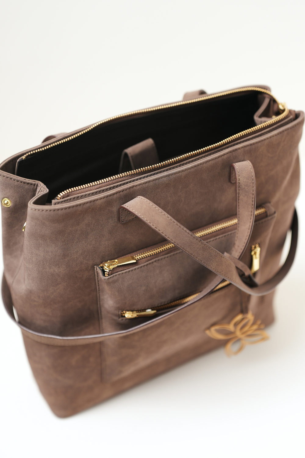 Top-down view of the Rodeo Totepack Brown showing handle placement and the bag opening.